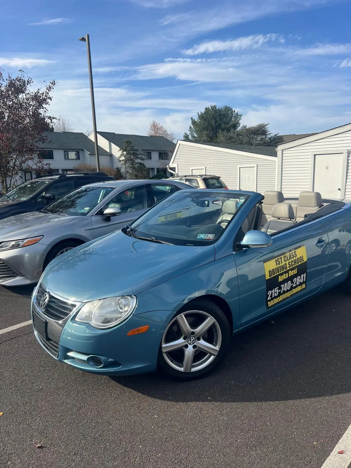 Light blue training car parked in a Pennsylvania lot